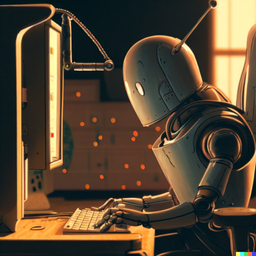 Technical Image - A robot working on a computer by Studio Ghibli